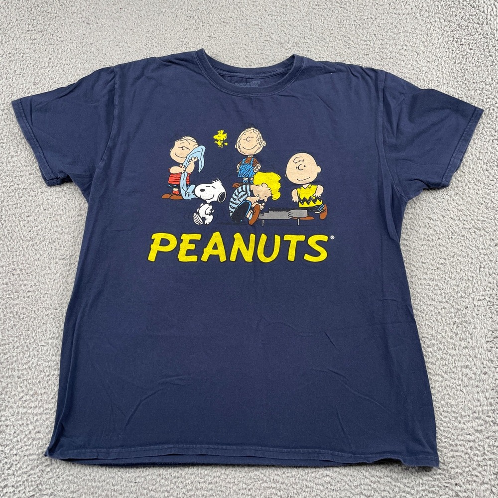 Peanuts T-Shirt Mens XL Navy Blue Charlie Brown Snoopy Gang Graphic Tee